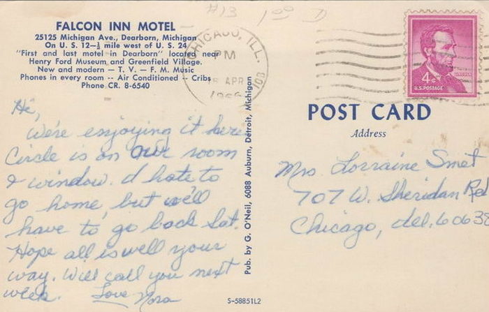 Falcon Inn (Detroit Motel, Moores Motel) - Old Postcard Photo